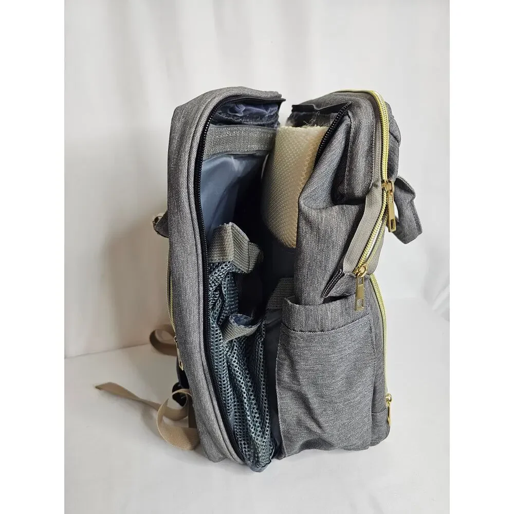 Land Travel Diaper Bag Backpack with USB & Fold-out Bassinet